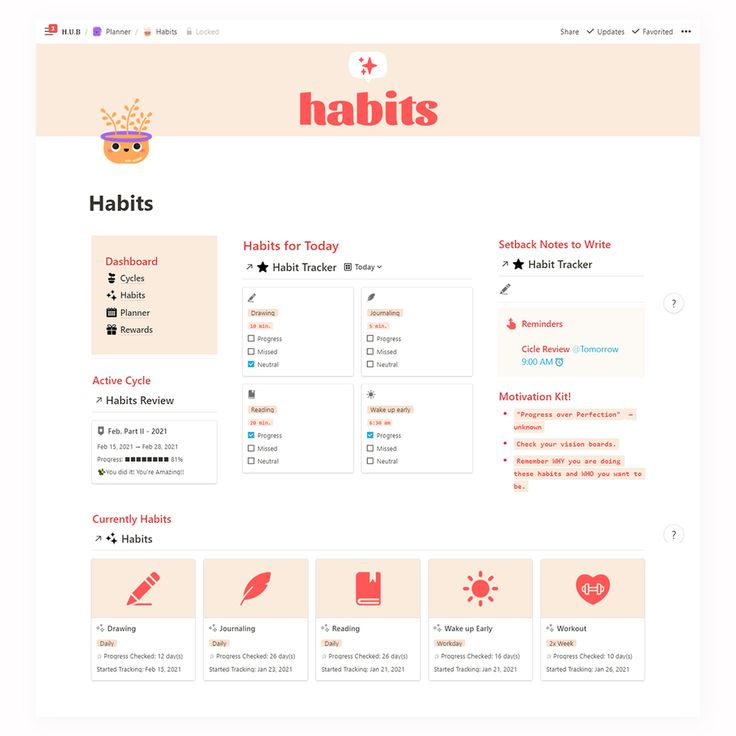 Habit Tracker Notion Notions Habits Templates