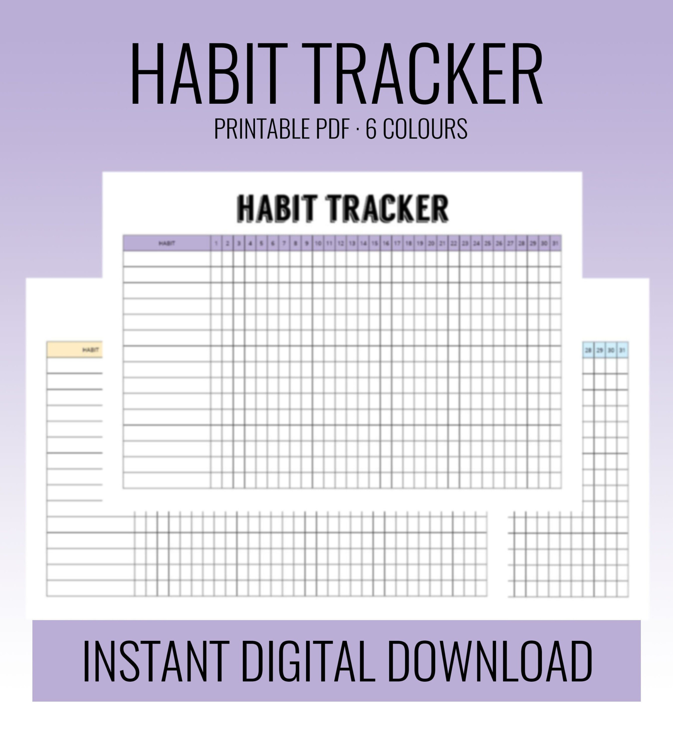 Habit Tracker Printable 6 Colors A4 Landscape Digital Etsy UK Habit 