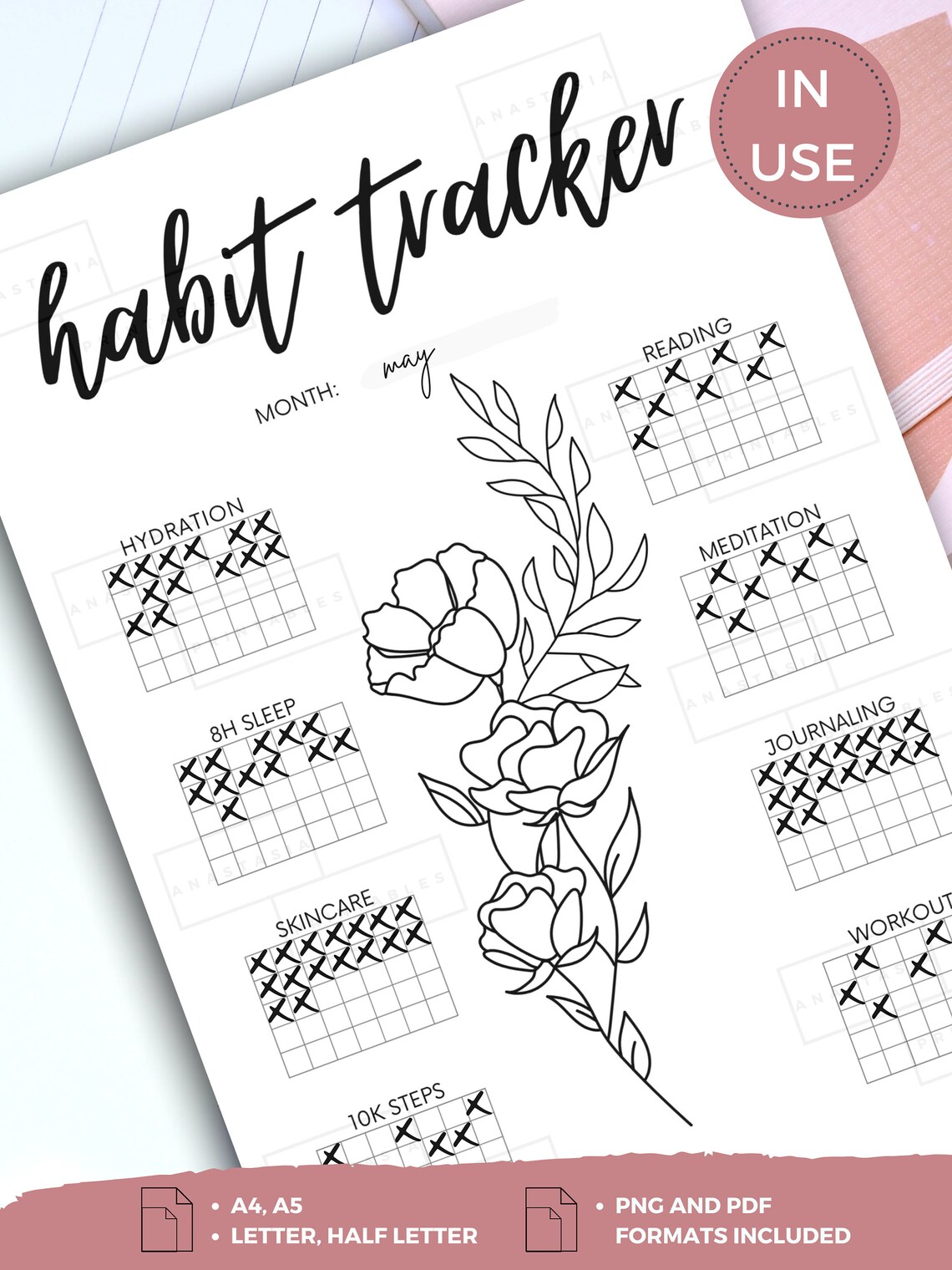 Habit Tracker Printable Monthly Habits For Bujo Or Planner Etsy