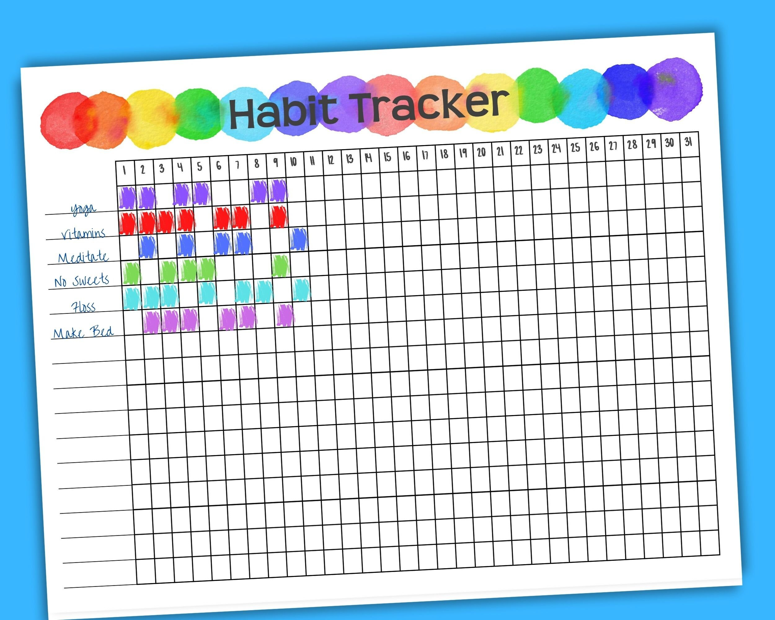 Habit Tracker Printable Rainbow Dots Daily Habit Tracking Etsy