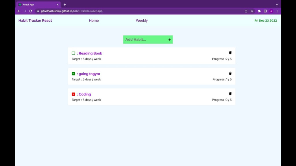 Habit Tracker React YouTube