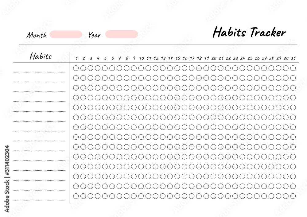 Habits Tracker Printable Template Blank White Notebook Page A4 Coloso