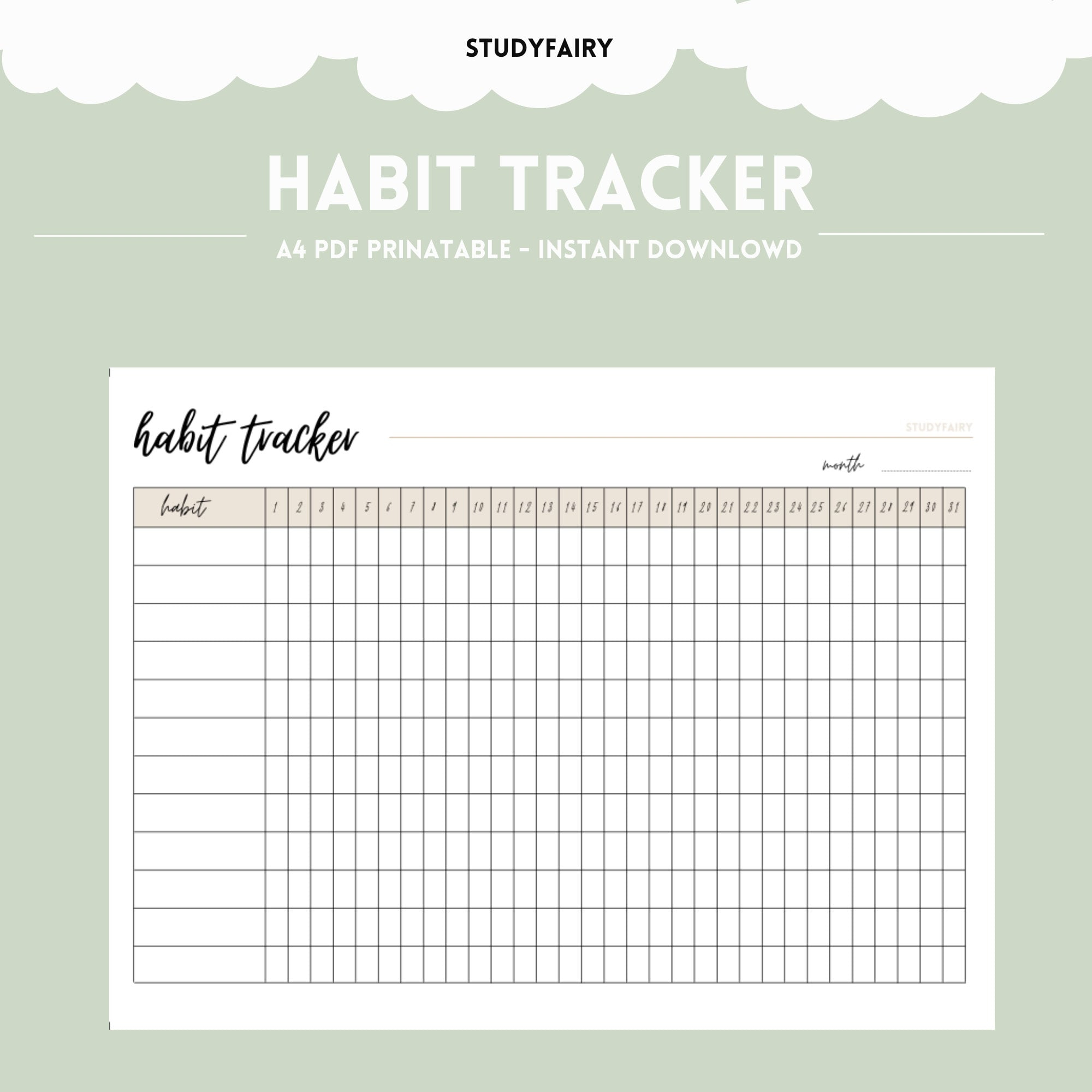 Monthly Habit Tracker Printable D33