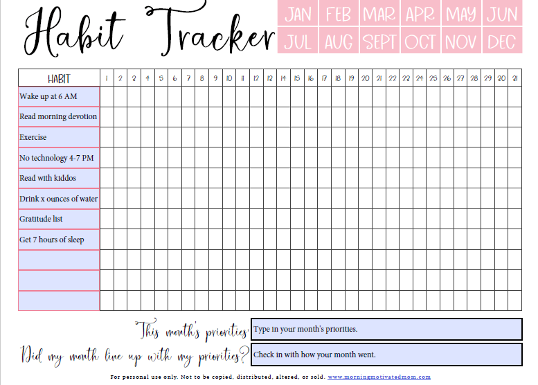 Monthly Habit Tracker Printable Habit Tracker Printable Habit
