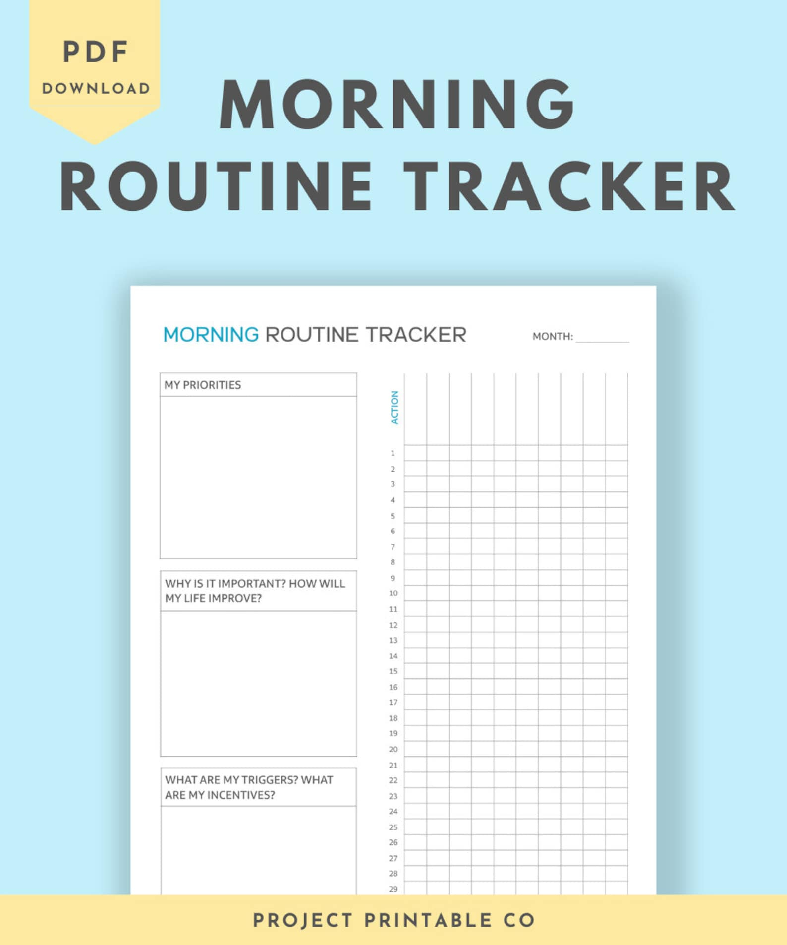 Morning Routine Tracker Habit Tracker Printable Morning Etsy