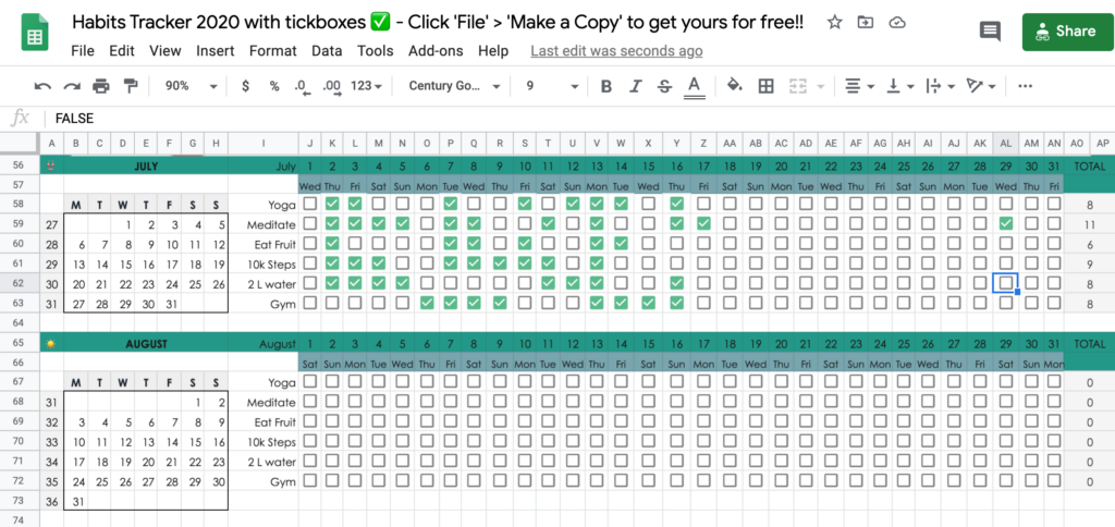 NEW Improved Google Sheets Habit Tracker Template 2020 Updated With 