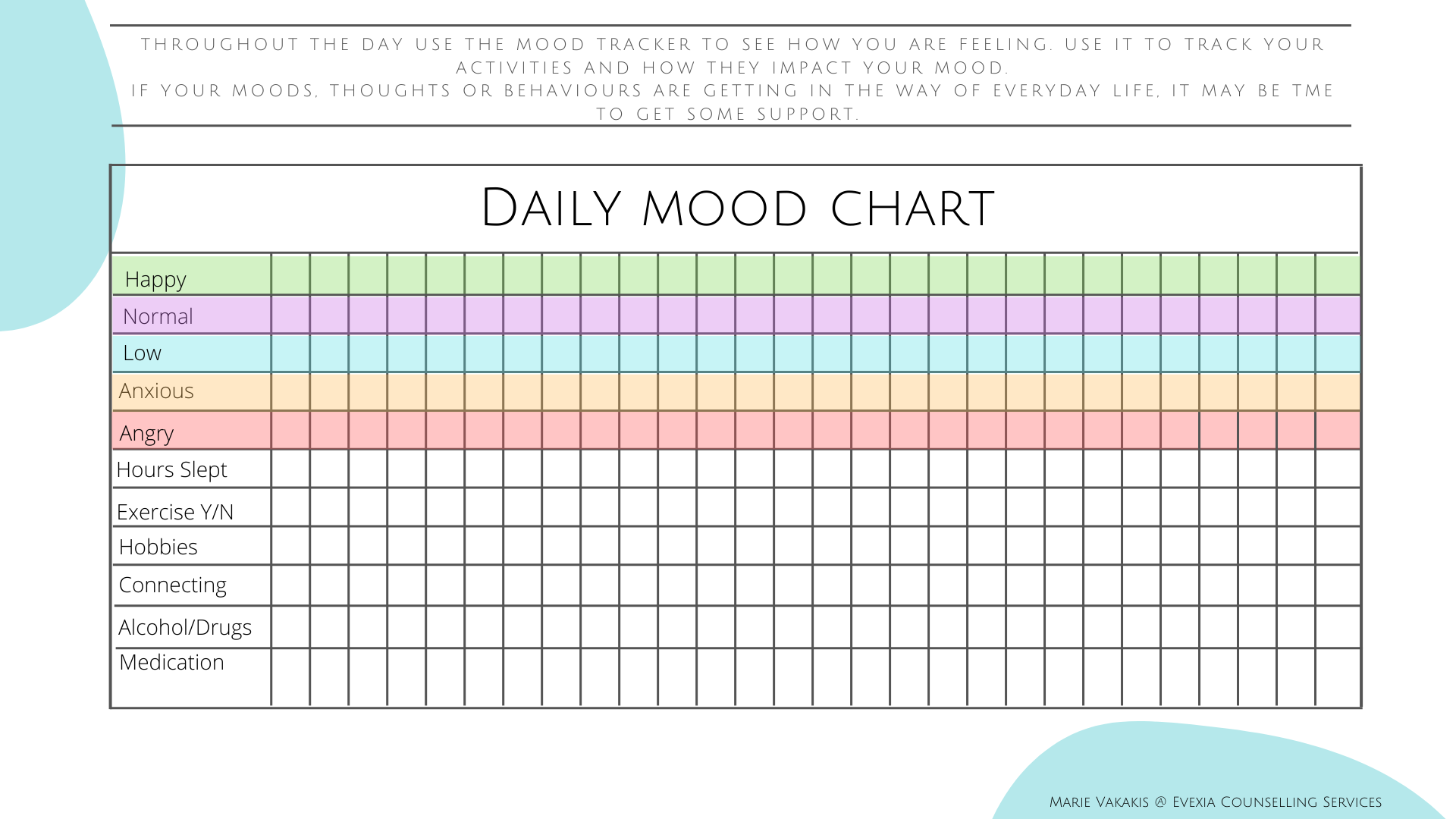 Printable Daily Mood Chart Template Printable Free Templates