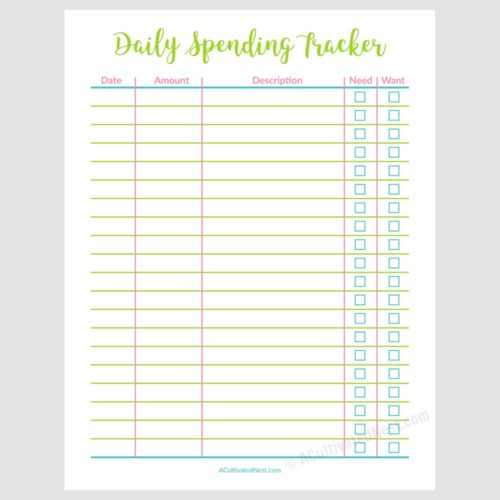 Printable Daily Spending Tracker A Cultivated Nest