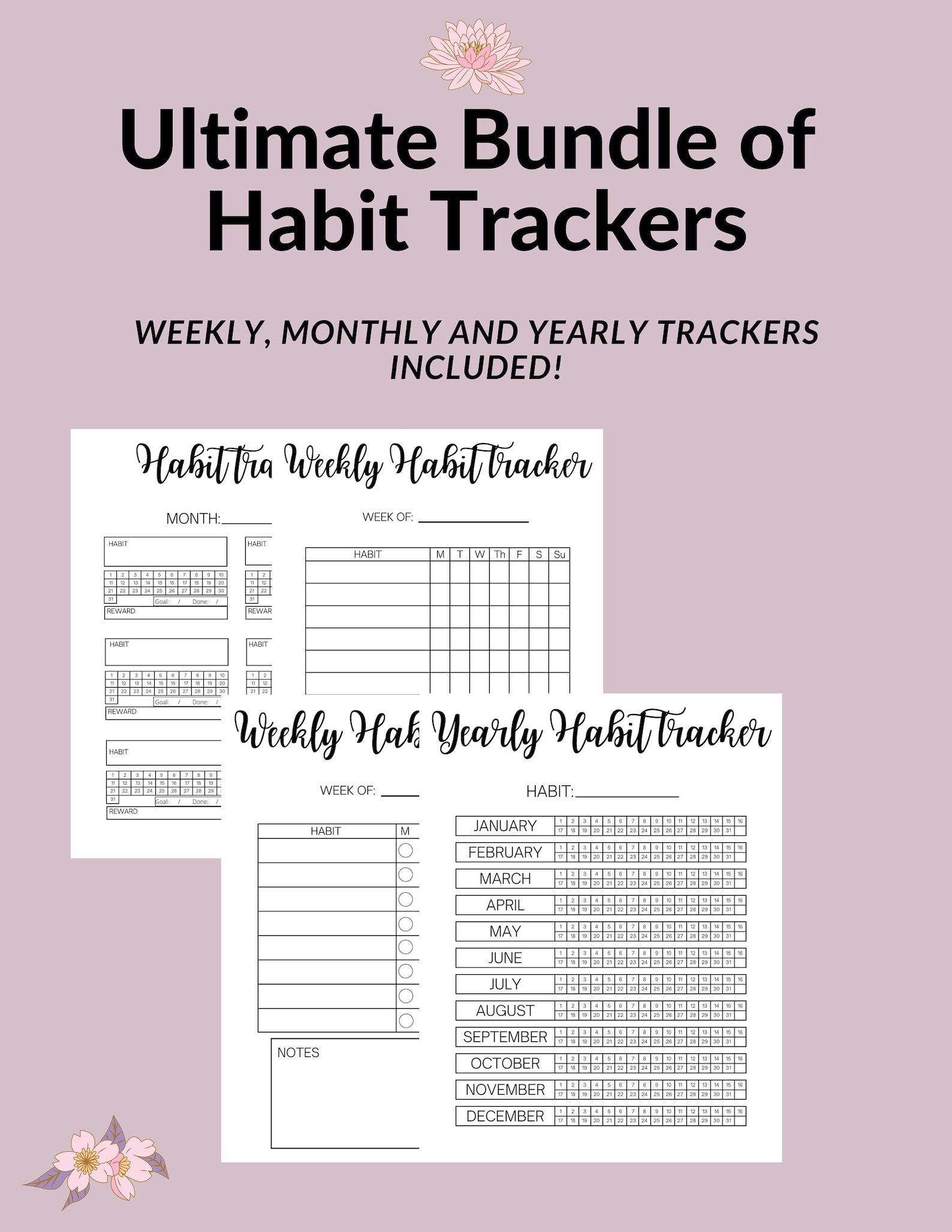 PRINTABLE Ultimate Habit Tracker Bundle Weekly Monthly Etsy