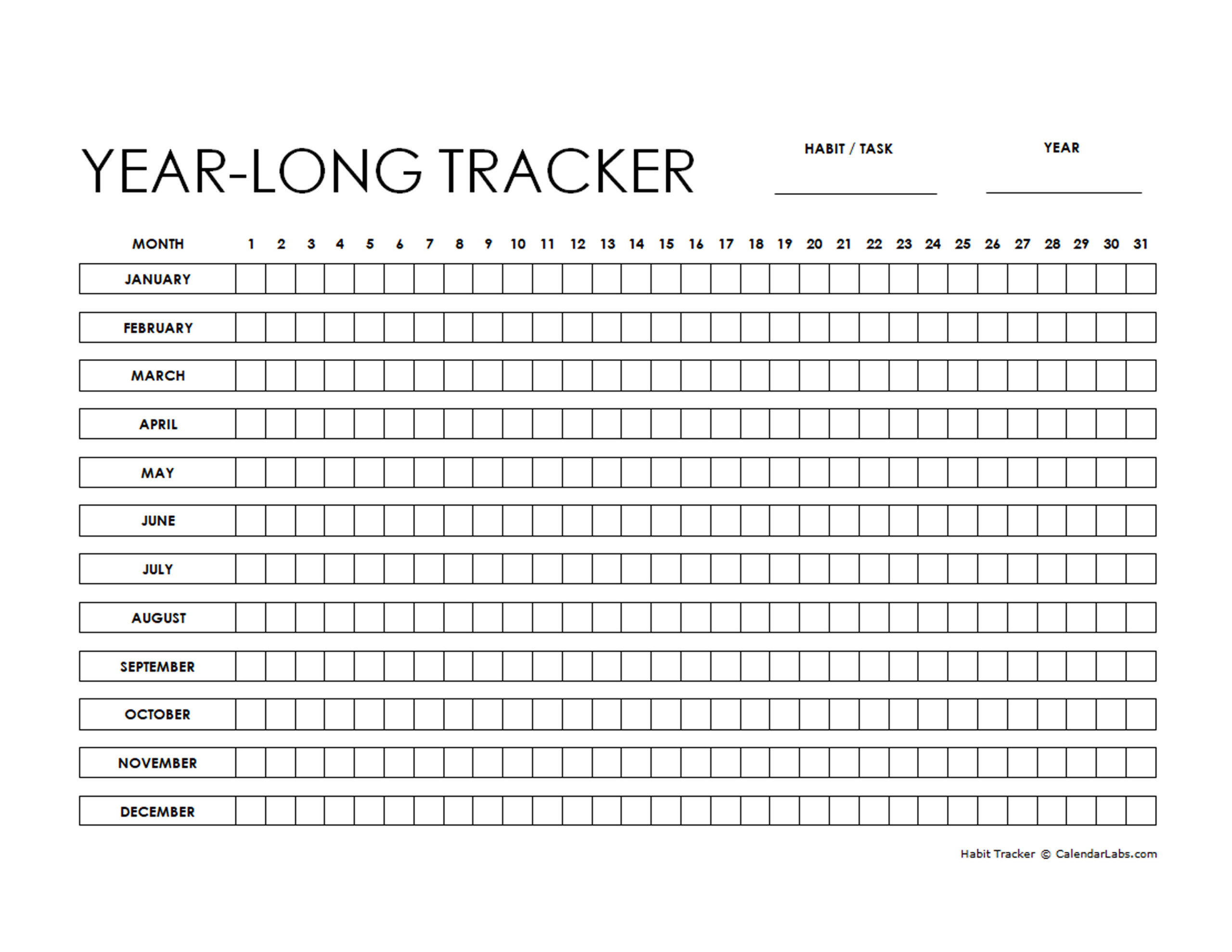 Printable Year Long Habit Tracker Free Printable Templates