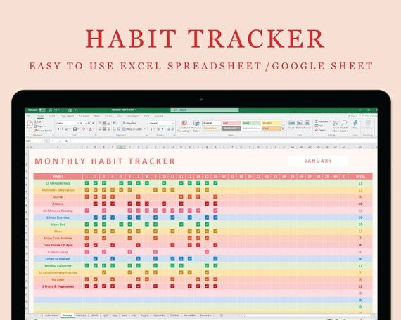 Rainbow Habit Tracker Excel Spreadsheet Google Sheet Etsy Australia 