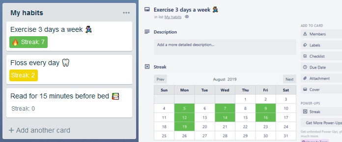 Streak Habit Tracker Power Up Trello